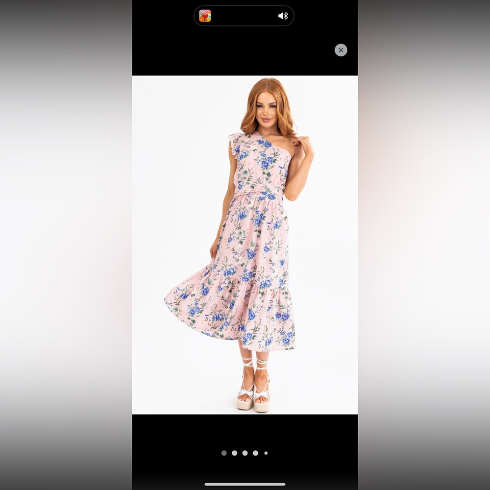 Cherry Blossom Floral One Shoulder Maxi Dress